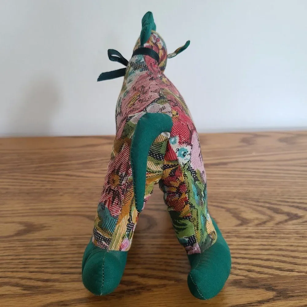 Vintage Cloth Handcrafted Mini Rocking Horse Plush Floral Fabric Tapestry Look